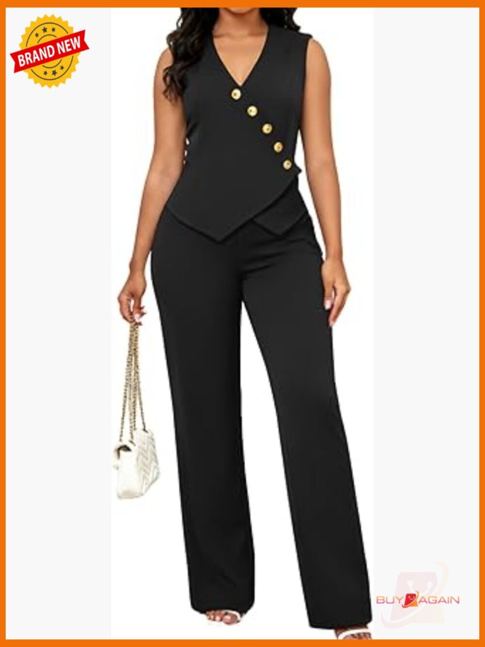 Sleeveless Blazer Vest & Pants Set for Work Business 2 Piece Suit Stretch